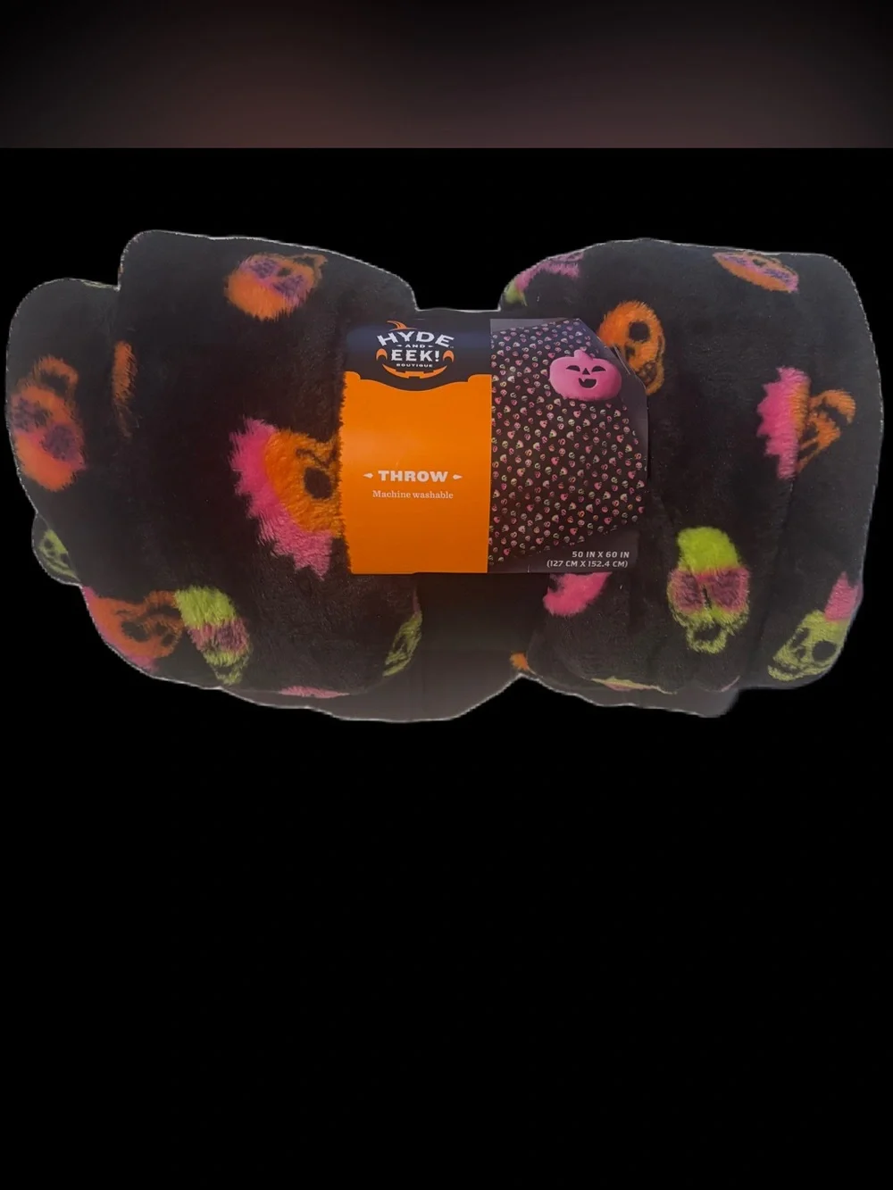 Hyde & EEK! Black Neon Skull Printed Plush Throw Halloween Blanket (50x60 in.)